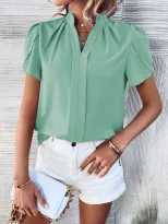 Casual Loose Fit Short Sleeve Solid Color Shirt Spring Summer Essential for Women Wholesale Avai