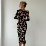 Fashionable Long Sleeve Bodycon Dress Unique Print Ruffled Design Sexy Silhouette Autumn Winter