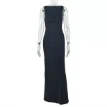 Slim Fit High Neck Sleeveless Long Dress Solid Color Backless Bodycon Style Elegant Spring and A