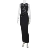 Elegant Sleeveless Bodycon Dress Sheer Mesh Panel Figure Hugging Fit Sophisticated Style Perfect