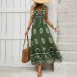 Sleeveless Bohemian Print Dress Vacation Style Adjustable Straps Comfortable Fabric Wholesale Av