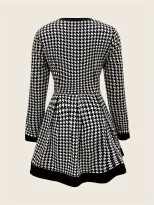 Chic Houndstooth Dress for Women Long Sleeve Fall Winter Preppy Style Wholesale Available bulk o