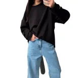 Womens Loose Fit Long Sleeve T Shirt Solid Color Round Neck 100 Cotton Spring Casual Wear Wholes