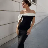 Off Shoulder Dress Elegant Fit Solid Color Summer Style with Flowing Straps Wholesale Womens Fas