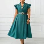 Elegant Double Breasted African Print Dress Mid Length Suit Collar Summer Style Wholesale Availa