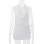 Summer Womens Dress Fashionable Hollow Back Sleeveless Solid Color Sexy Neckline Perfect for Vac