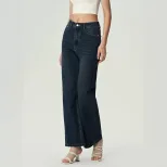Vintage Blue Wide Leg Flared Jeans for Women Loose Fit High Waisted Slimming Style Casual Wear W