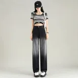 跨境大码阔腿牛仔裤女2023春季新款韩版高腰显瘦垂感直筒拖地长裤