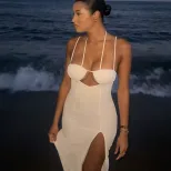 Bodycon Halter Dress Solid Color Asymmetrical Hem High Slit Chic Evening Wear for Women Wholesal