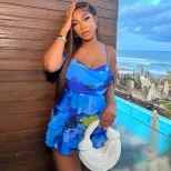 Fashionable Tie Dye Printed Dress Slim Fit Sexy Backless Spaghetti Straps Casual Summer Wear Who