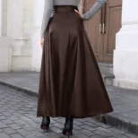 A Line PU Leather Midi Skirt Flattering Fit Flared Hem Plus Size Casual or Evening Wear Wholesal