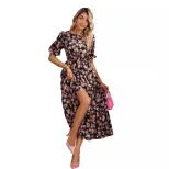 Floral Print Dress Waist Defining Elegant Design Spring Fashion Available for Wholesale custom p