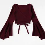 Batwing Sleeve Crop Top Trendy Design Dark Red Color Spring Summer Style Wholesale Available