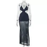Backless Ruched Bodycon Dress Sleeveless Low Cut Solid Color Elegant Evening Wear for Parties Wh