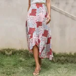 Floral Print Maxi Skirt Loose Fit Asymmetrical Design Comfortable Fabric Casual Wear Summer Styl