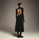 High Neck Long Sleeve A Line Dress Waist Defining Solid Color Elegant Design Autumn Winter Fashi