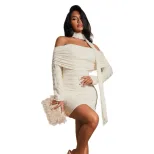 Off Shoulder Dress Summer Bodycon Fit Halter Neck Textured Fabric Short Length Wholesale Available