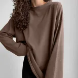 Womens Loose Fit Long Sleeve T Shirt 100 Cotton Distressed Design Casual Style Perfect for Sprin