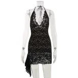 Lace Bodycon Dress Low Cut Halter Neck Slim Fit Sexy Style Perfect for Parties and Night Out Who