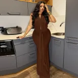 Fashionable Backless Halter Maxi Dress Loose Fit Ruched Design Comfortable Fabric Casual Home We