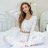 Floral Print Two Piece Set Lace Trim Long Sleeve Comfortable Fabric Casual Wear for Young Women