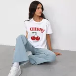 Womens Cotton T Shirt Loose Fit Round Neck Letter Print Summer Casual Wear Wholesale Available