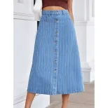 High Waisted Denim Skirt Flared A Line Casual Style Versatile Fit Perfect for Everyday Wear Whol