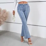 Womens Casual Flared Hem Denim Pants Versatile Comfortable Trendy Everyday Wear Wholesale Availa