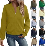 Autumn Long Sleeve Zipper Detail Cardigan Solid Color Lightweight Casual Style Wholesale Availab