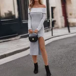 Elegant Womens Midi Dress Slim Fit Side Slit Spring Summer Style Perfect for Casual or Formal Oc