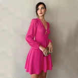 Womens Mini A Line Dress V Neck Puff Sleeves Waist Defined Elegant Autumn Winter Style Wholesale