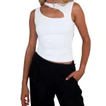 Womens Asymmetrical Neck T Shirt Trendy Solid Color Design Spring Summer Fashion Top Wholesale A