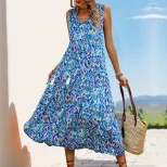 Abstract Print Midi Dress Summer Style Beach Vacation Ready Comfortable Fabric Trendy Design Who