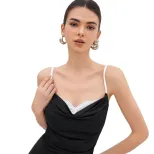 Color Block A Line Mini Dress Slimming Fit Spaghetti Straps Sweetheart Neckline Casual Summer We