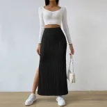 High Waisted A Line Skirt Fashionable Minimalist Ribbed Texture Spring Summer Casual Wear Wholes