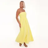 Chic Yellow Strapless Maxi Dress Elegant Sleeveless Summer Style Perfect for Petite Figures Whol