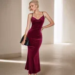 Velvet Midi Dress Elegant Sleeveless Design Perfect for Parties Spring Summer Collection Wholesa
