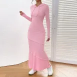 Womens Hooded Long Sleeve Fishtail Dress Slim Fit Casual Style Elegant Design Autumn Winter Coll