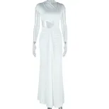 Street Style Fish Tail Dress Sleeveless Asymmetrical Neckline Pleated Design Solid Color Casual