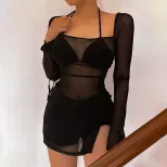 Summer Womens Sheer Mesh Bikini Cover Up Slim Fit Square Neck Fashionable Sexy Perfect for Beach