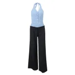 Vintage Plaid Halter Top and Loose Fit Trousers Set Sweet Style Casual Summer Wear Available in