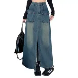 Womens High Waisted Denim Midi Skirt Stylish Elegant Trendy Perfect for Casual Outings Wholesale