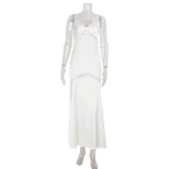 Elegant Womens Maxi Dress Solid Color Slim Fit V Neck Lace Panel Formal Evening Wear Wholesale A