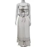 Womens Summer Set Sweet Ruffled Top with Bow Flowy Skirt Perfect for Casual Outings Wholesale Av