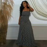 Womens Summer Dress French Style Striped Halter Neck Long Dress Sexy Backless Design