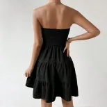 Off Shoulder Textured Midi Dress Solid Color Versatile Design Summer Style Wholesale Available