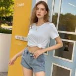 Casual White Short Sleeve T Shirt Loose Fit Round Neck Summer Style Perfect for Everyday Wear Wh