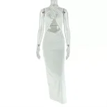Hollow Out Backless Bodycon Dress Sleeveless Halter Neck Solid Color Elegant Design Perfect for