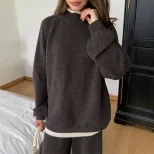 Womens Loose Fit Knit Sweater and Wide Leg Pants Set Wool Blend Casual Style Autumn Winter Collection Wholesale