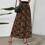 Pleated Midi Skirt Leopard Print Fashionable Spring Fall Style Wholesale Available OEM ODM servi